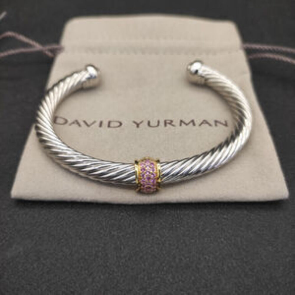 David Yurman 7mm Silver Gold Bead Pink Diamond Bracelet